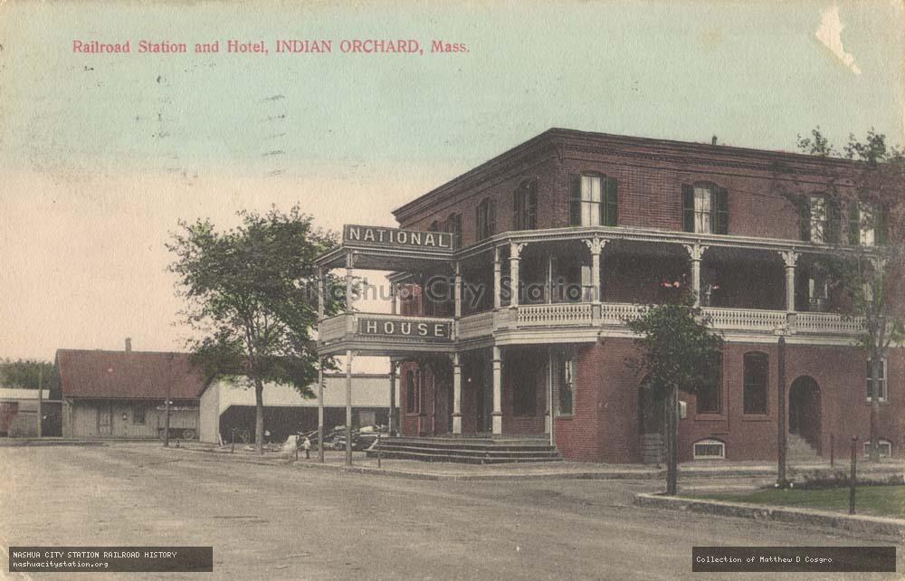 Postcard: Railroad Station and Hotel, Indian Orchard, Massachusetts